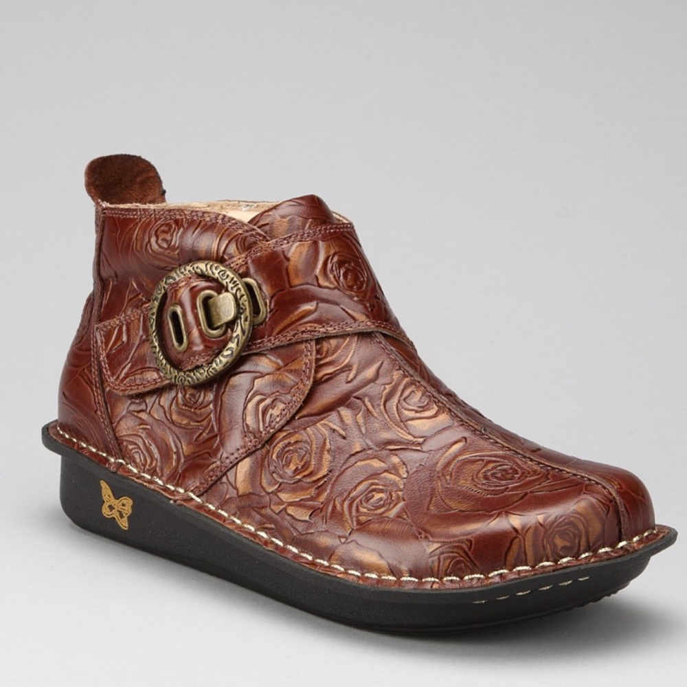 Alegria Choco and Gold Rose Booties